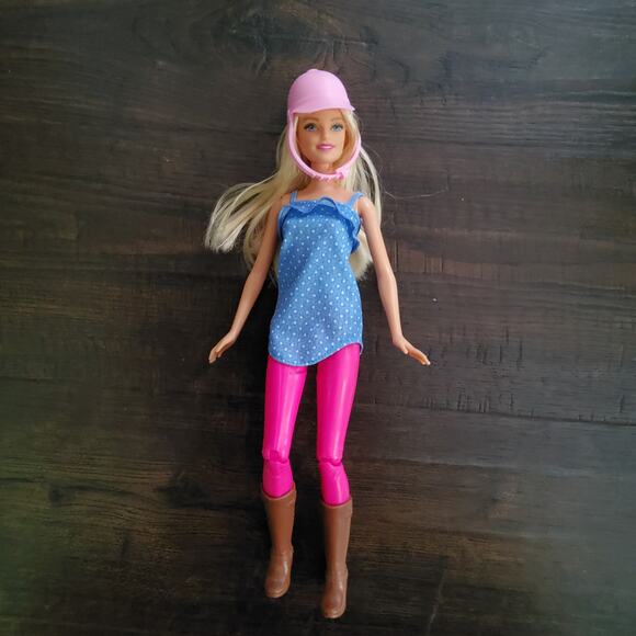 Mattel Barbie Doll Blonde Fashion Doll Riding Outfit with Brown Boots Pink Hat - Picture 5 of 11